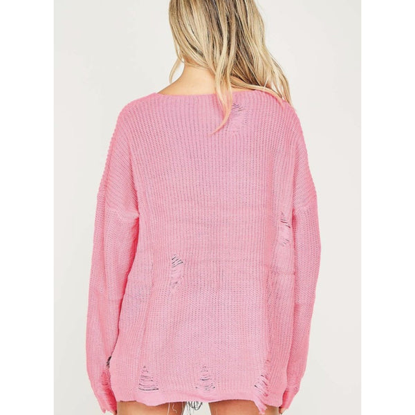 pretty in pink distressed sweater