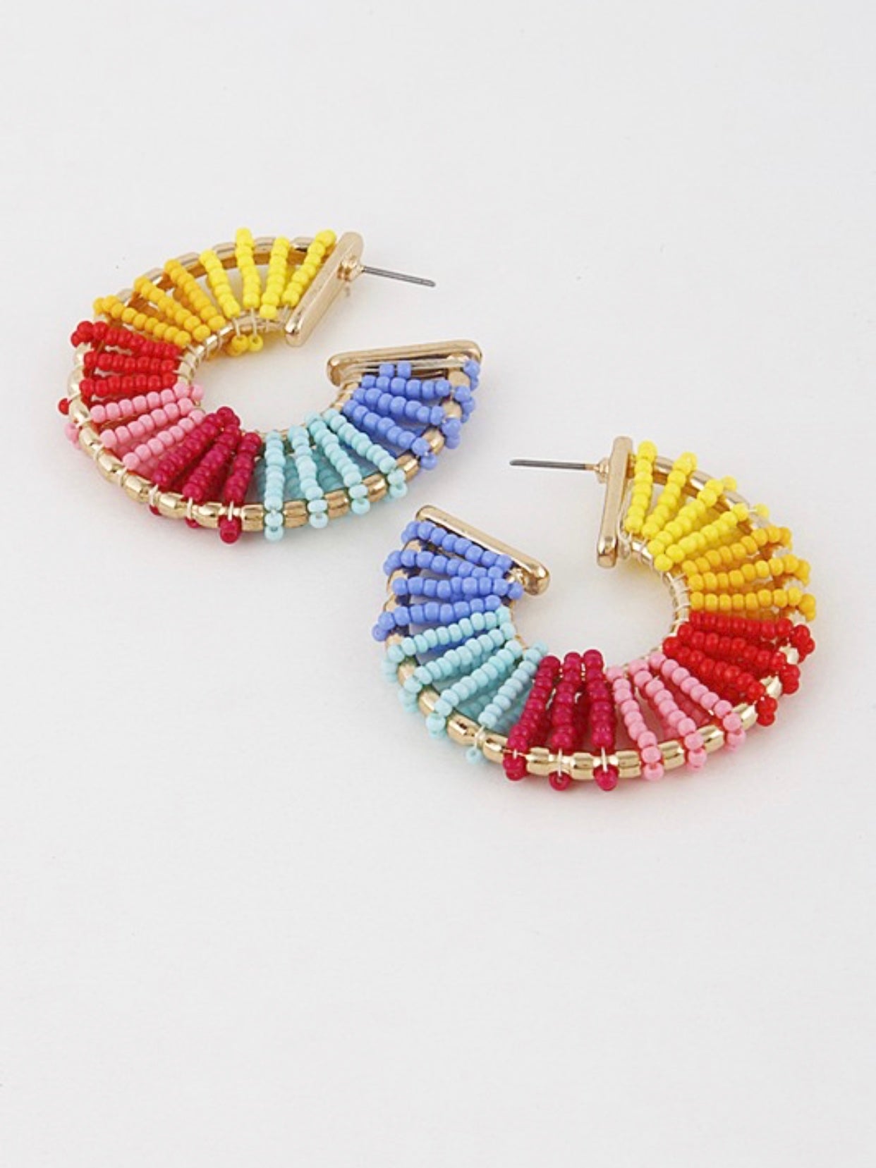 rainbow bead hoop earrings