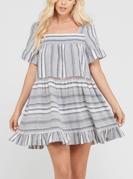 blue babydoll striped dress